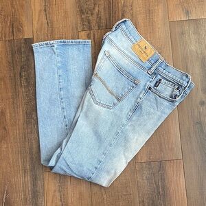 Abercrombie & Fitch Light Blue Denim Jeans with Tan Leather Patch